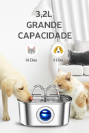 Fonte Automática Inox 3,2L para Gatos e Cães com Bomba Silenciosa e Luz LED – Bebedouro Inteligente