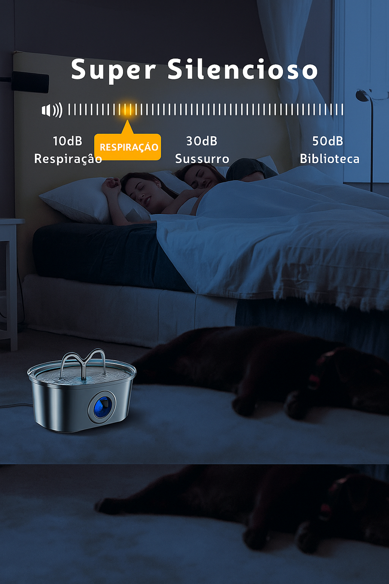 Fonte Automática Inox 3,2L para Gatos e Cães com Bomba Silenciosa e Luz LED – Bebedouro Inteligente