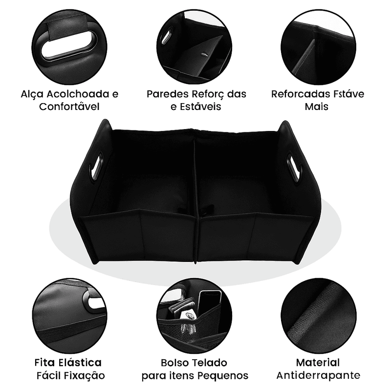 Caixa Organizadora Dobrável para Porta-Malas – Grande Capacidade e Múltiplos Compartimentos