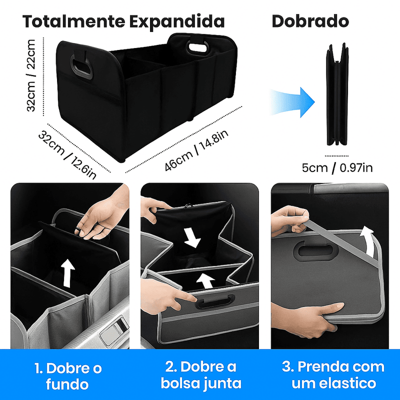 Caixa Organizadora Dobrável para Porta-Malas – Grande Capacidade e Múltiplos Compartimentos