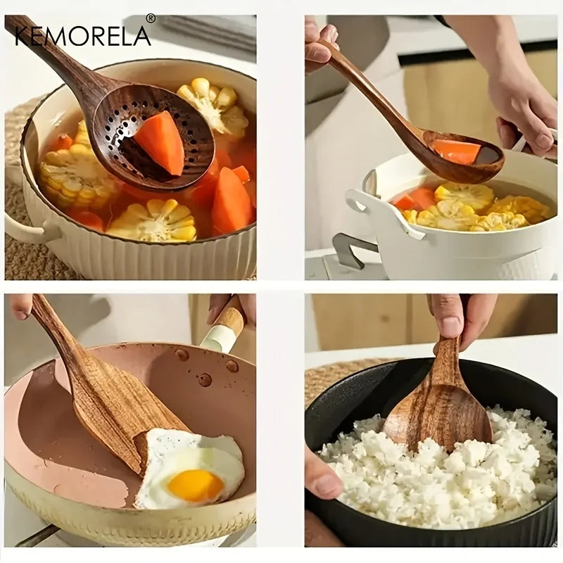 Utensílios de Cozinha em Madeira de Teca da Tailândia – um kit premium com 5 peças
