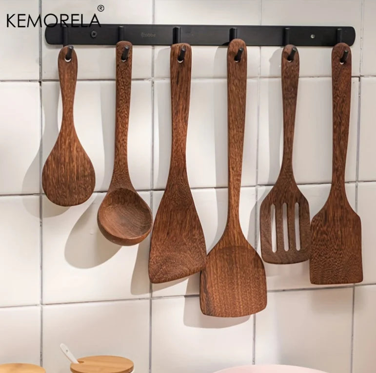 Utensílios de Cozinha em Madeira de Teca da Tailândia – um kit premium com 5 peças