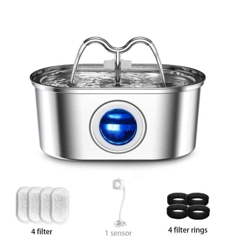 Fonte Automática Inox 3,2L para Gatos e Cães com Bomba Silenciosa e Luz LED – Bebedouro Inteligente