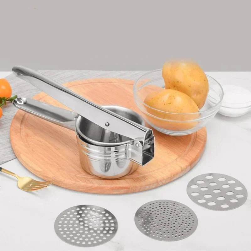 Amassador e Espremedor de Inox para Purê – Ferramenta de Cozinha para Amassar Batatas, Frutas e Legumes