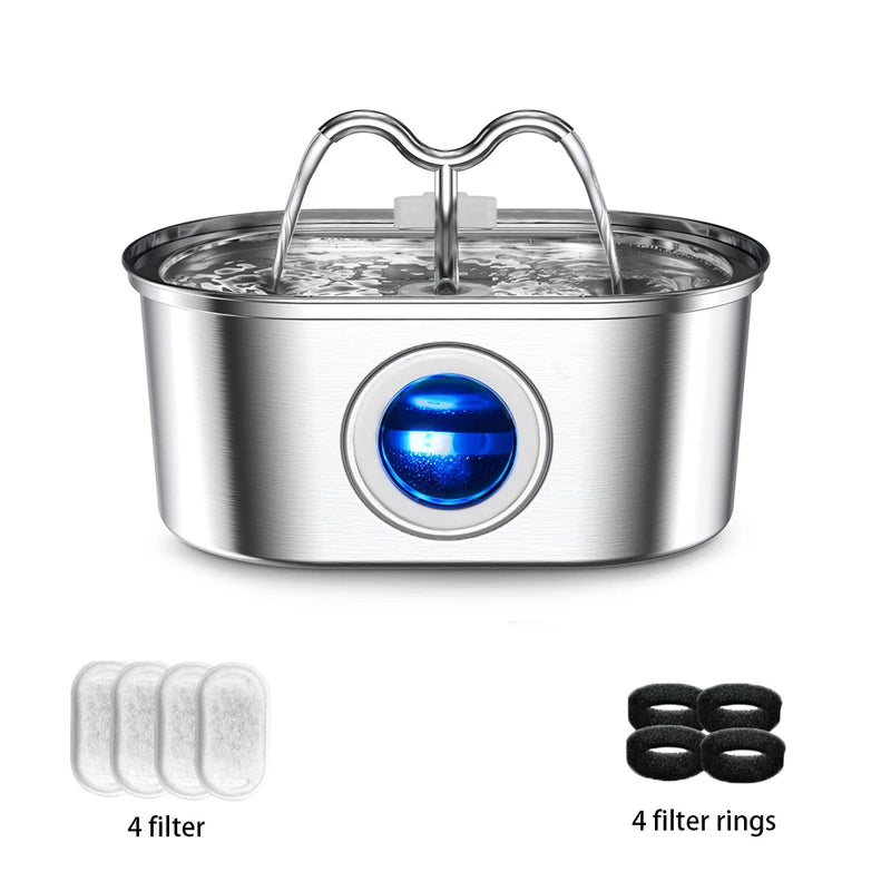 Fonte Automática Inox 3,2L para Gatos e Cães com Bomba Silenciosa e Luz LED – Bebedouro Inteligente