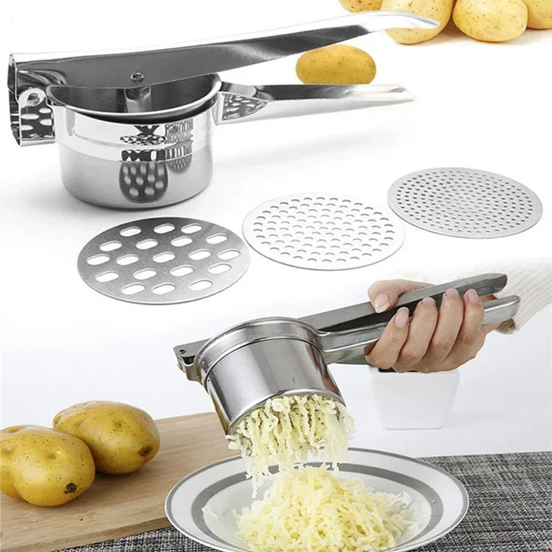 Amassador e Espremedor de Inox para Purê – Ferramenta de Cozinha para Amassar Batatas, Frutas e Legumes