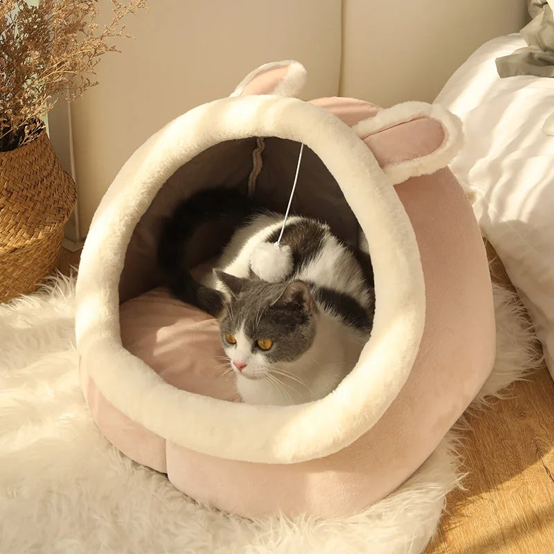 Cama Caverna para Gato e Cão Pequeno – Dobrável, Lavável, Super Conforto