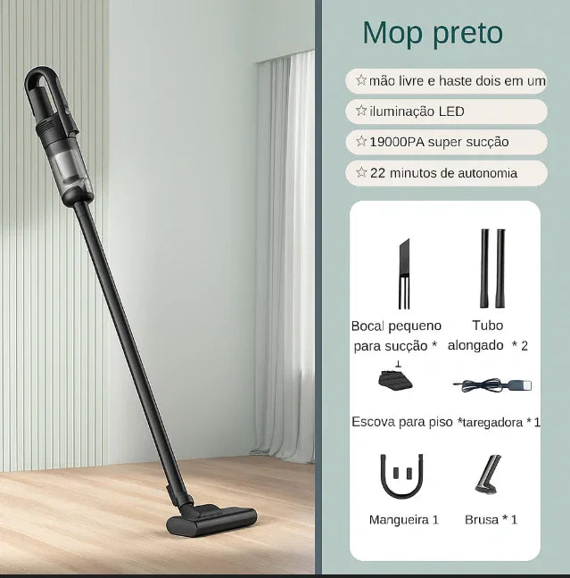 Aspirador Portátil Sem Fio 5 em 1 – Limpeza Potente para Carros e Casa com Filtro Metálico